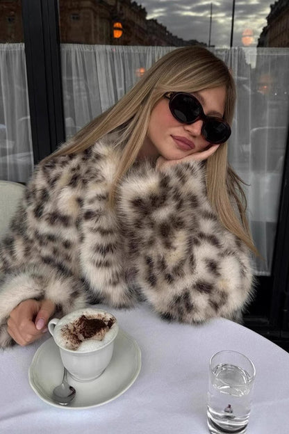 Faux Fur Leopard Pattern  Coat