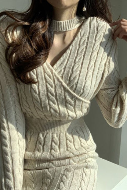 Ribbed Reversible Crewneck Split Hem Sweater Dress