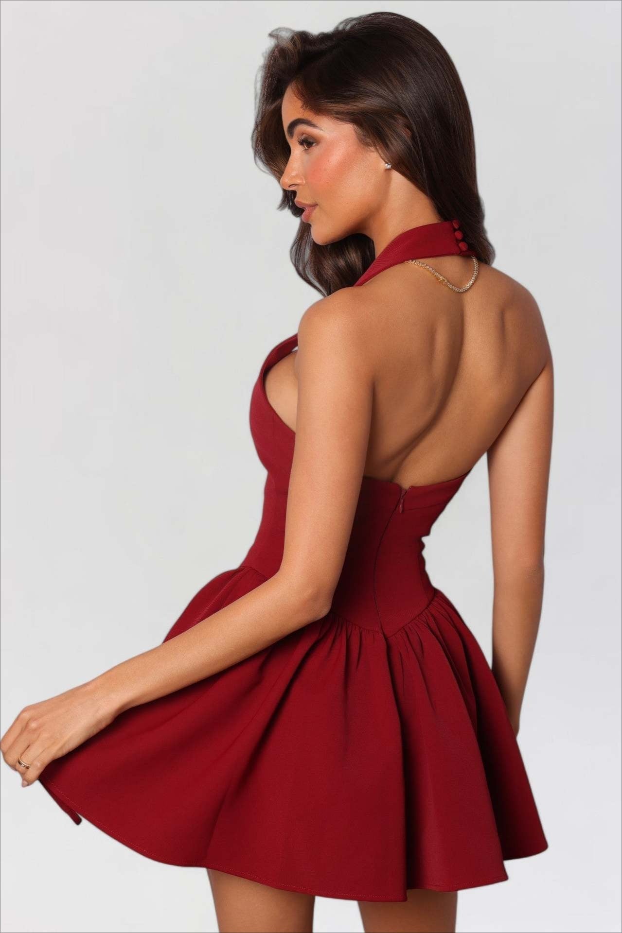 Low-Back Ruffle Mini Party Dress