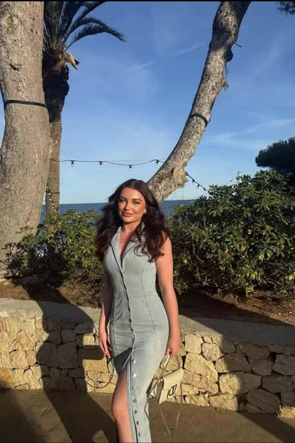 Sexy Slim Fit Button-Up Denim Dress