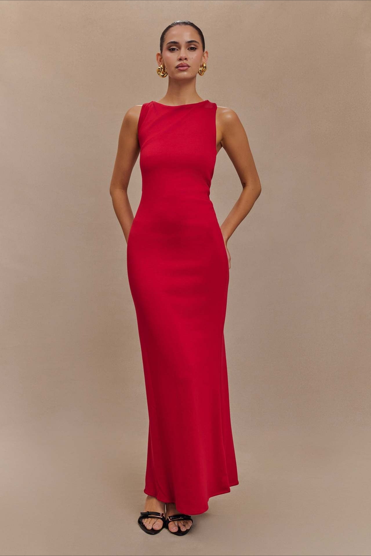 Cross-Tie Low-Back Maxi Party Dress