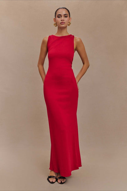 Cross-Tie Low-Back Maxi Party Dress