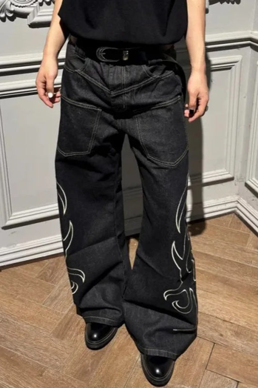 High Street Wide-Leg Printed Jeans