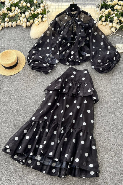 Polka Dot Blouse Mermaid Skirt Set