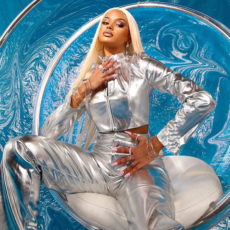 Metallic Silver Bomber Jacket