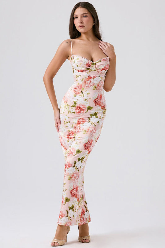Casual Floral Sexy Split Midi Silk Dress