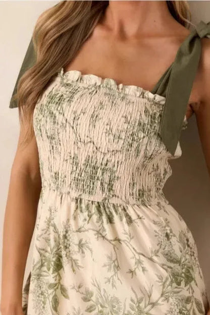 Sleeveless Halter Empire Waist Floral Dress