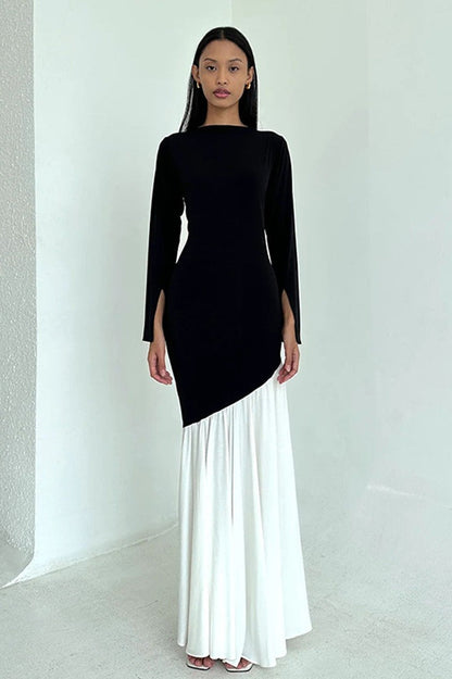 Bodycon Ruched Patchwork Maxi Dress