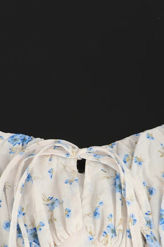 Lace-Up V-Neck Backless Floral Dress