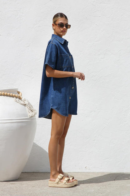 Short Sleeve Shirt Denim Dress