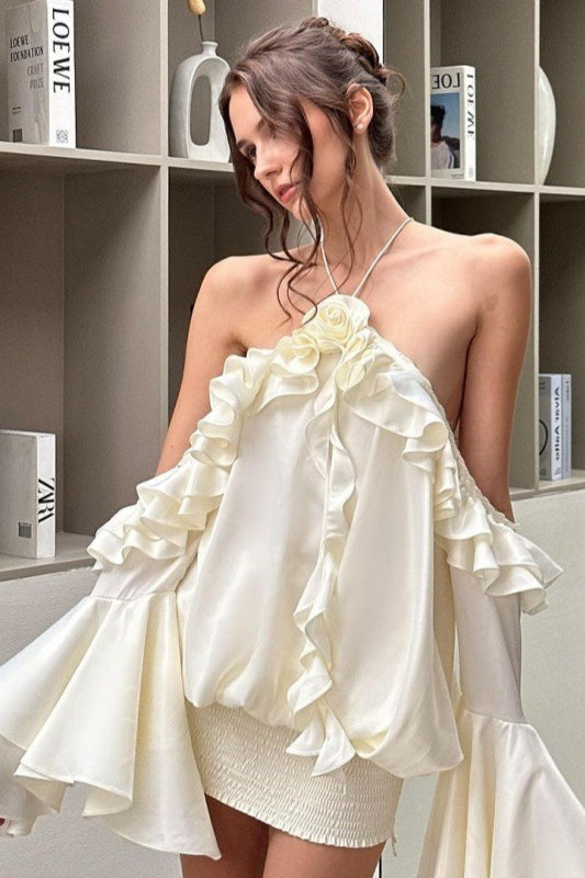 Ruffle Trim Bell Sleeve Party Dress