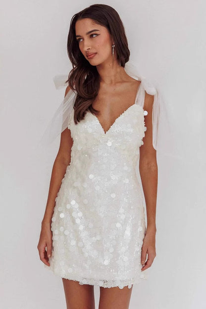 Sexy Low Cut Ribbon Slim Pink Sequin Dress