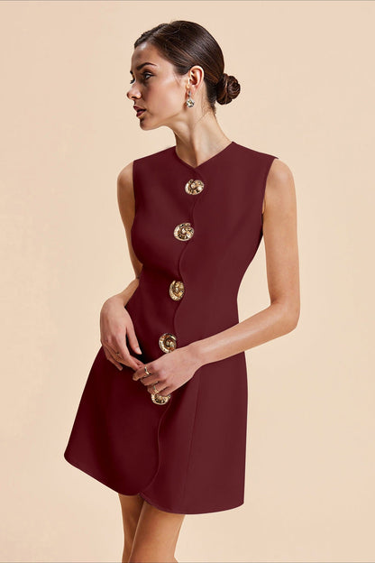 Sleeveless Button Front Mini Work Dress