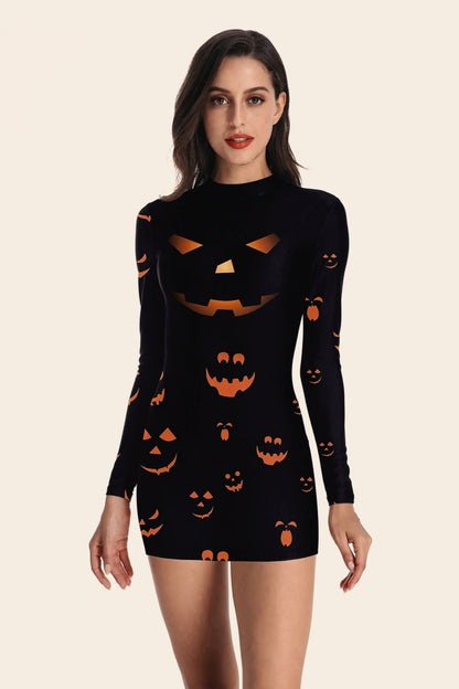 Halloween Pumpkin Print Bodycon Dress