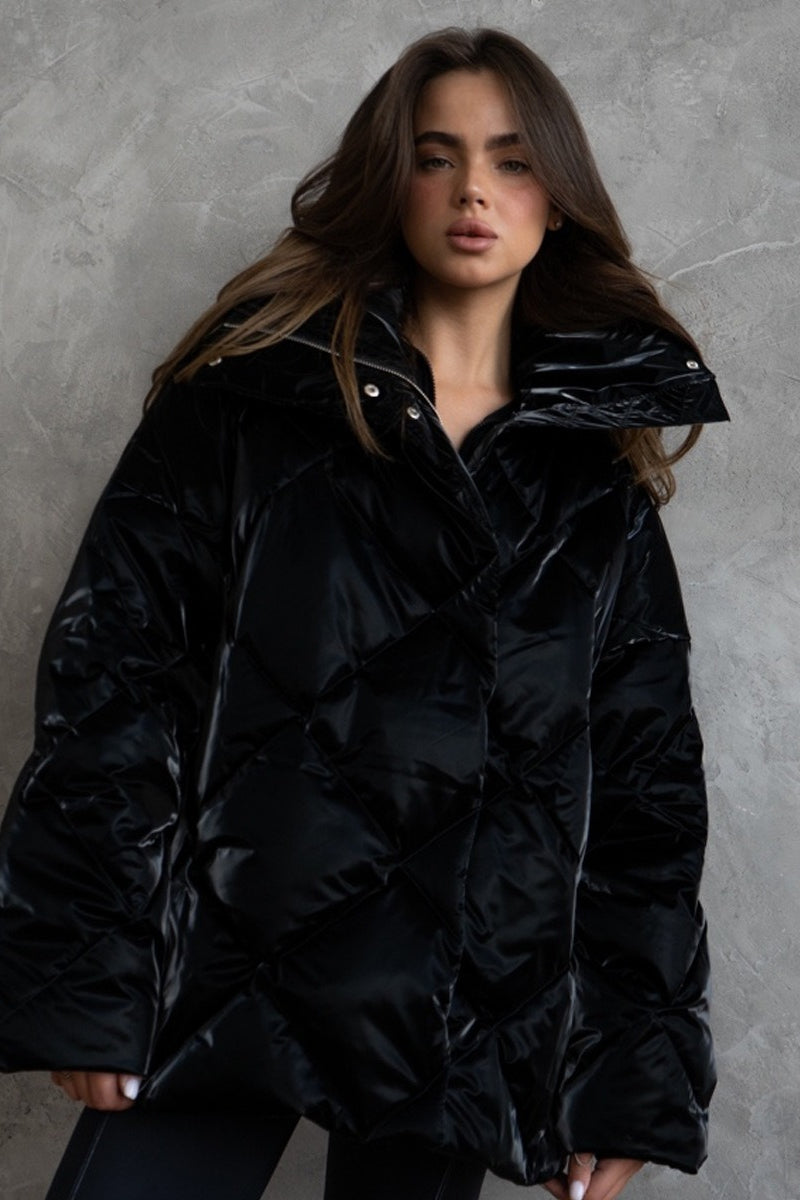 Quilted Oversized Lapel Puffer Coat