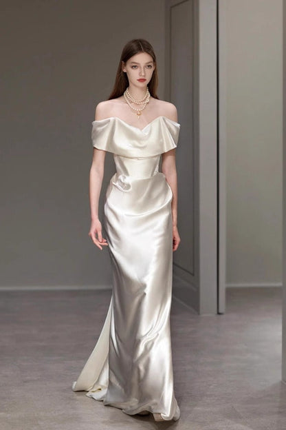 Elegant Off Shoulder Strap White Bridal Formal Dress