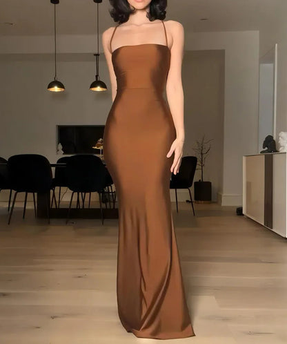 Draped Bandage Backless Slip Maxi Dress