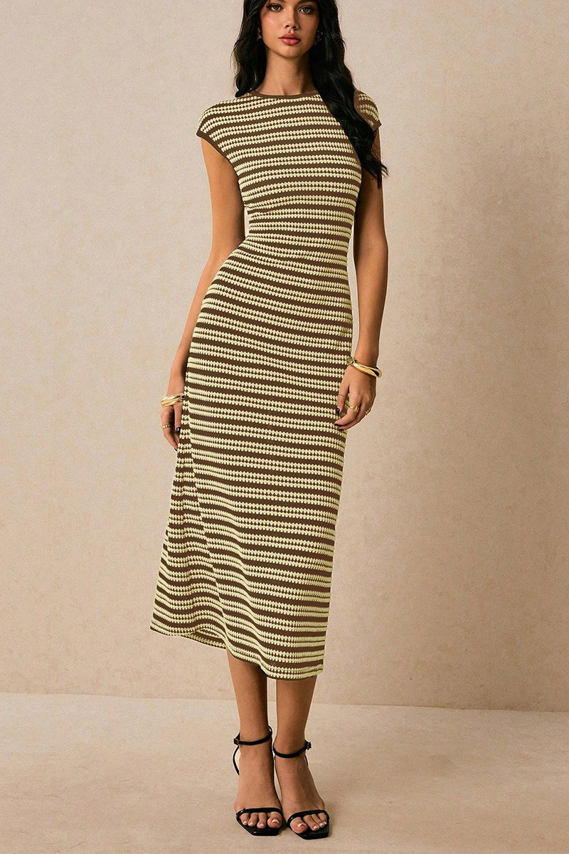 Striped Knit Bodycon Work Dress