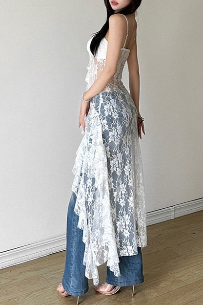 Sexy High Waist Backless Lace Dress