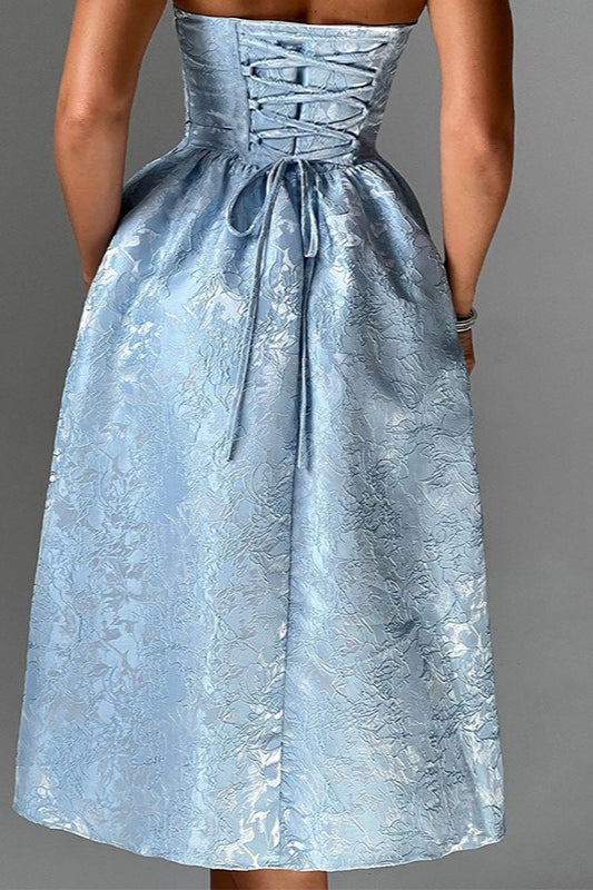 Jacquard Satin Bodycon Strapless Silk Dress