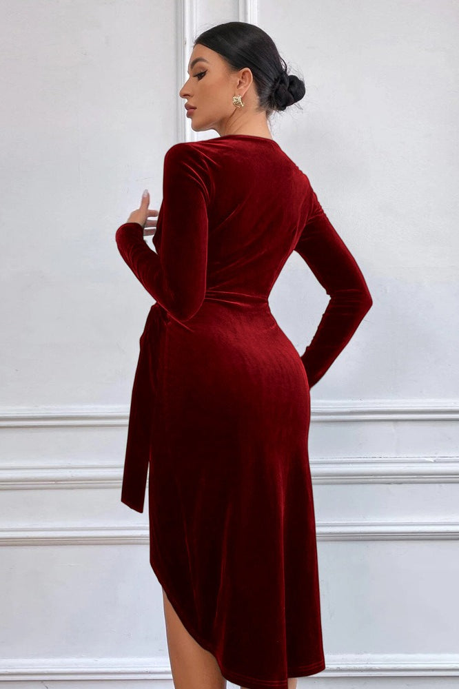 Sexy V Neck Bodycon Asymmetrical Cocktail Dress