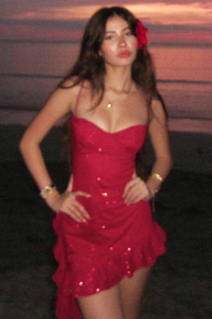 Sheer Asymmetric Ribbon Party Dress