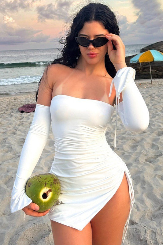 Ruched Side-Slit Mini Party Dress