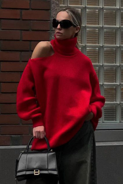 Turtleneck Cold Shoulder Knit Sweater