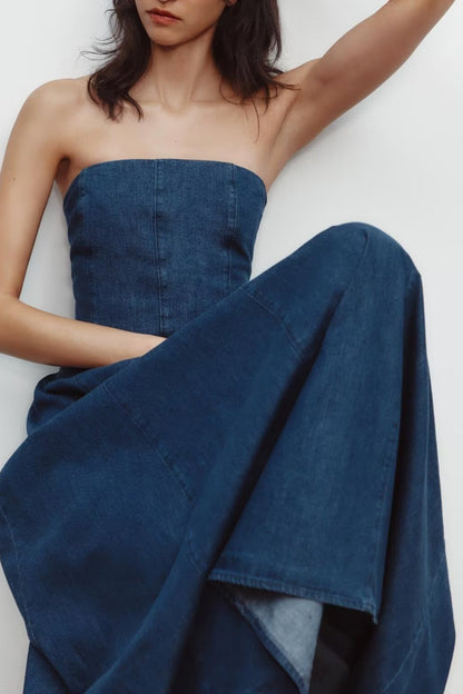 Strapless A-Line Denim Dress