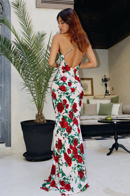 Floral Plunge Low Back Slip Dress