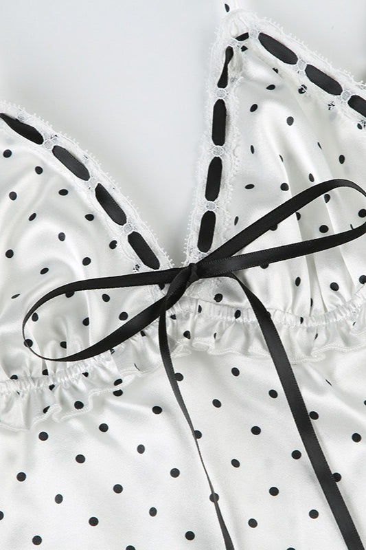 Polka Dot Lace Trim V-Neck Cami Crop Top