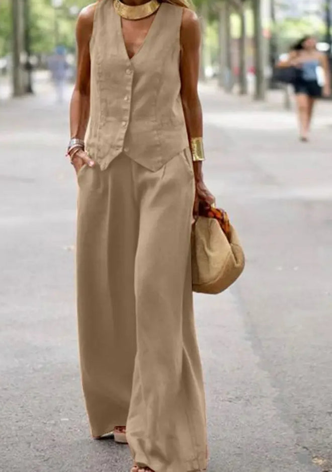 Casual Vest Wide Leg Pant Suit