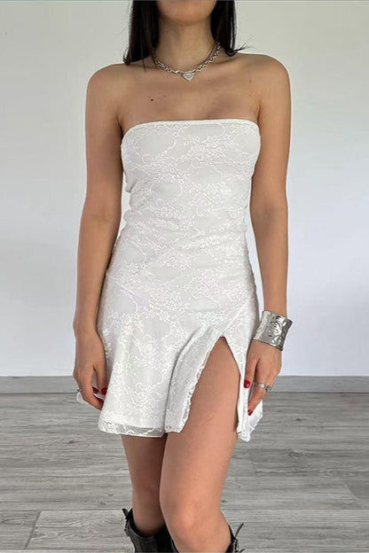 Lace Panel Strapless Mini Party Dress