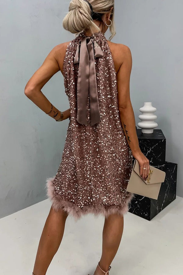 Sequin Halter Tie Sleeveless Chic Cocktail Dress
