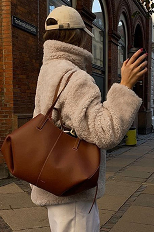 Lapel Collar Zip Up Fleece Coat