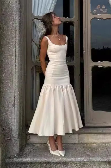 Vintage Sleeveless Square Neck Ruched Cocktail Dress