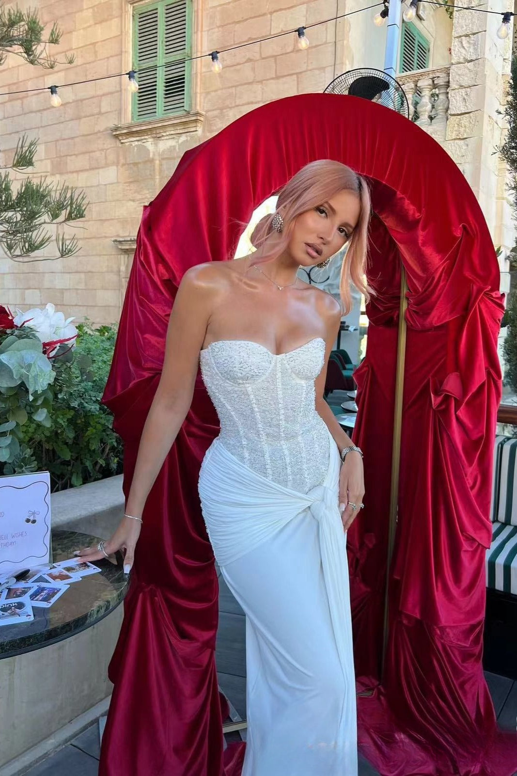 Elegant Strapless Sequin Patchwork Bodycon Sequin Dress