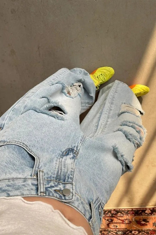 Loose Fit Dragged Hem Jeans