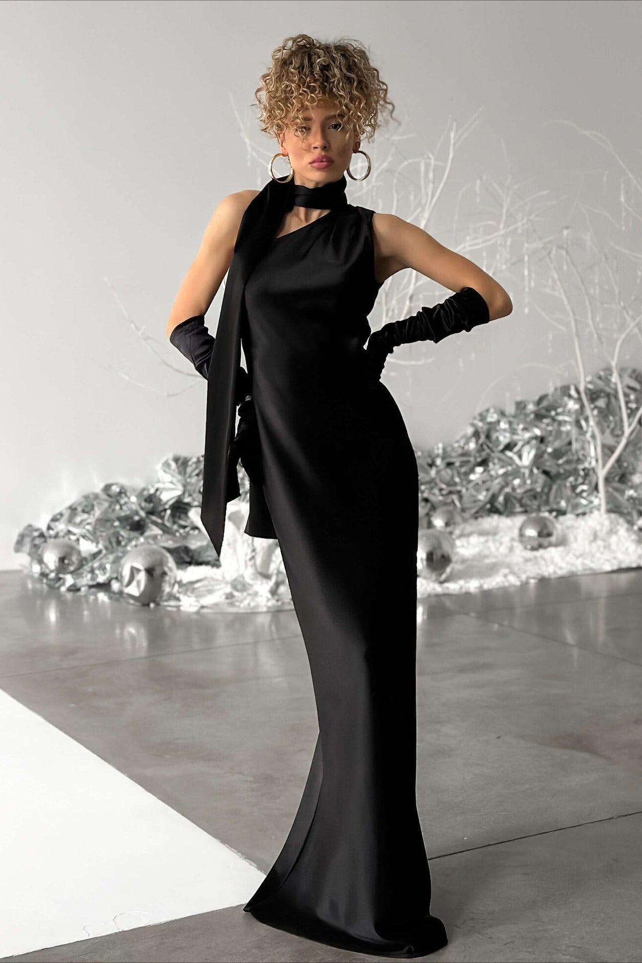 One Shoulder Fitted Silk Dress