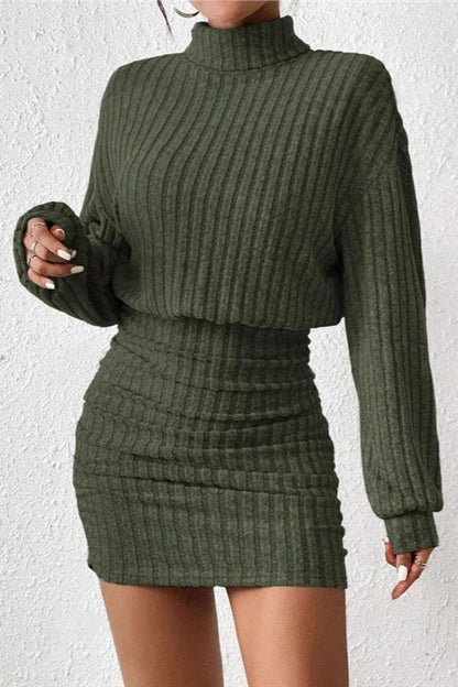 Sexy Knit Turtleneck Long Sleeve Bodycon Sweater Dress