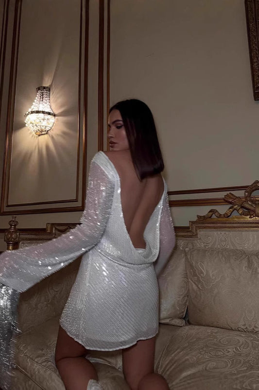 Sexy Back Ruffle Cut Out Hot Girl Sequin Dress