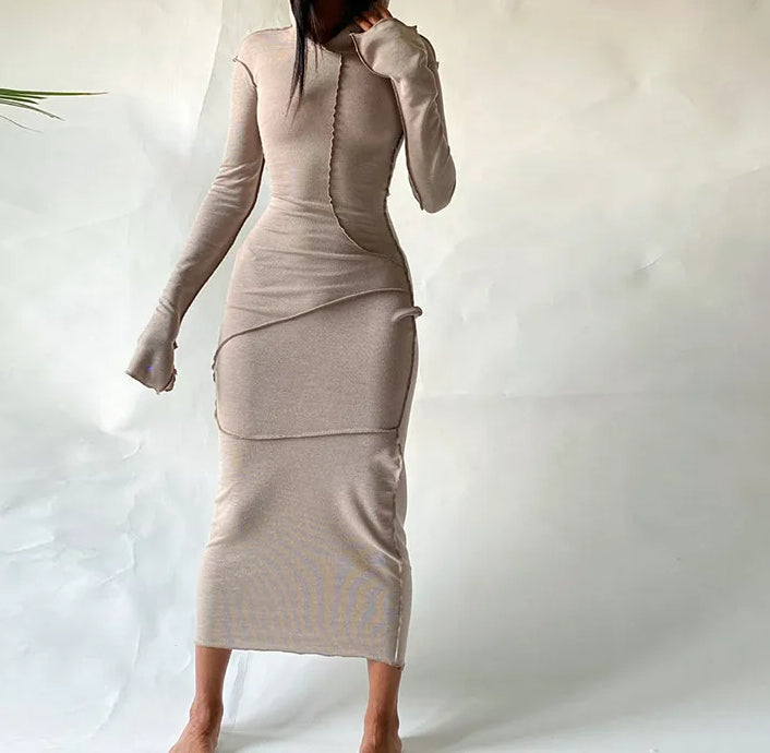Patchwork Hoodie Slit Midi Dress