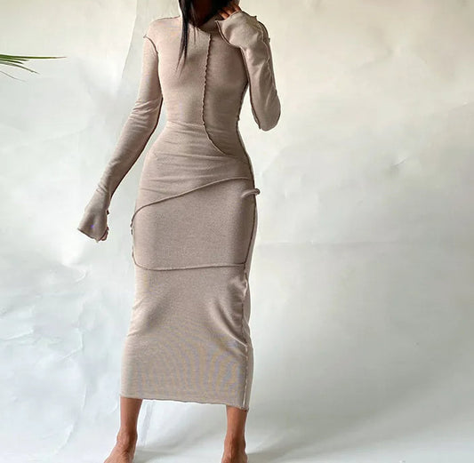 Patchwork Hoodie Slit Midi Dress
