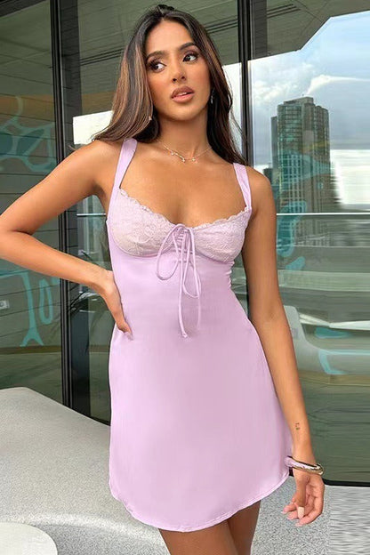 Lace Panel Scalloped Slip Dress