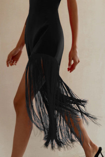 Fringe Slit Mini Party Dress