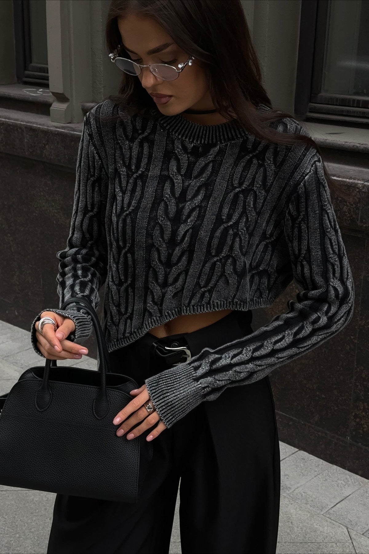 Slim Fit Cropped Knit Sweater