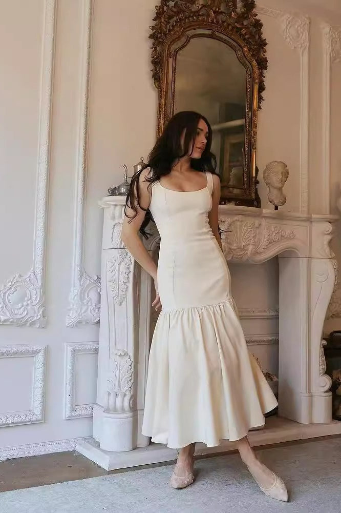 Vintage Sleeveless Square Neck Ruched Cocktail Dress