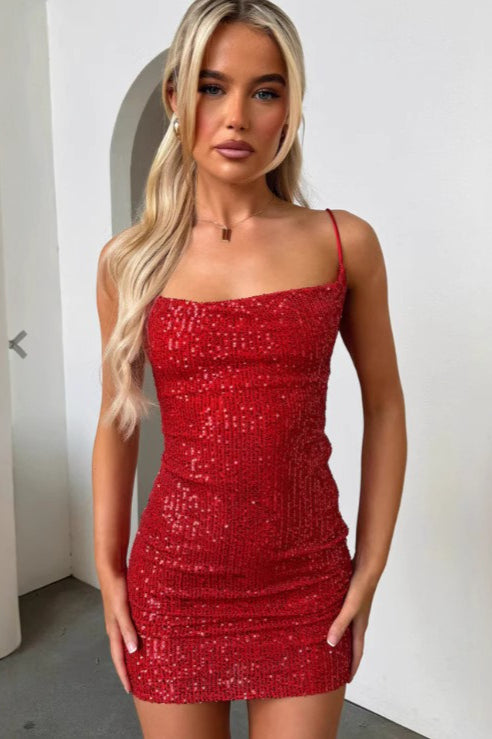 Sequin Spaghetti Strap Shiny Mini Sequin Dress