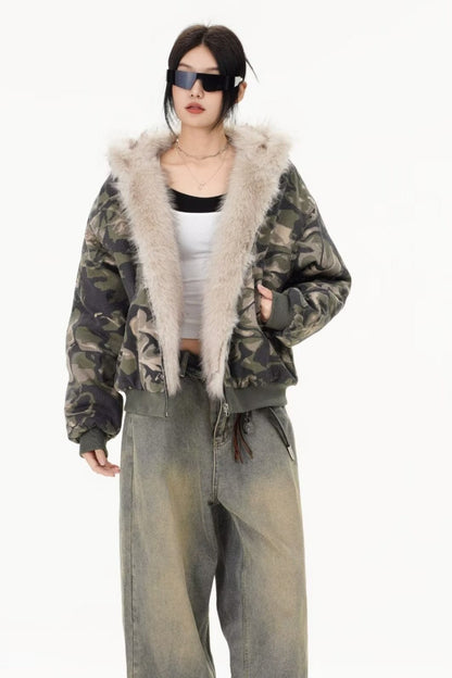 Thickened Hooded Camo Puffer Coat
