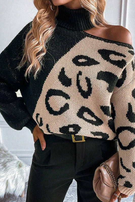Leopard Patchwork Off Shoulder Sweater